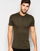 Asos Muscle Fit Knitted Polo Shirt In Khaki - Khaki