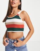 Native Youth Striped Knit Cami Crop Top-orange