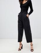 Miss Selfridge Cropped Barrel Leg Pants In Black - Black