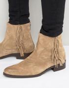Asos Pointed Chelsea Boots In Stone Suede With Finging - Stone