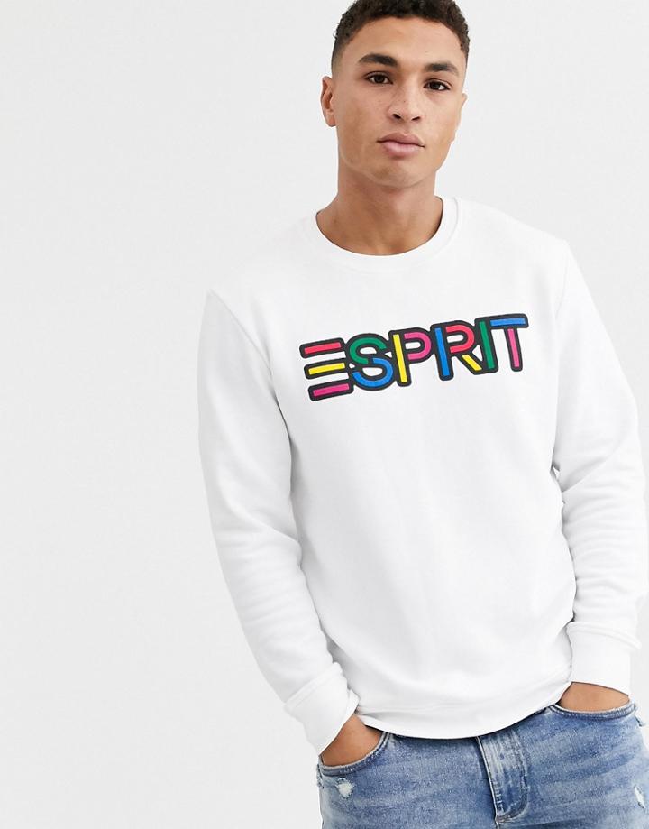 Esprit Sweatshirt With Rainbow Chest Logo In White