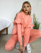 Influence Set Frill Hem Sweater In Peach-orange