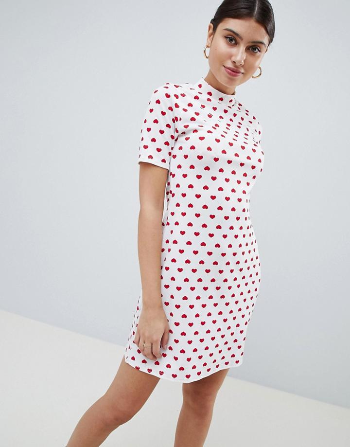 Prettylittlething Heart Print T-shirt Dress - White