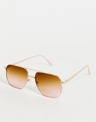 Asos Design Aviator Sunglasses With Metal Frame In Matte Gold With Gradient Lens