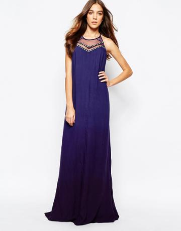 Fallen Star Layered Maxi Dress With Tapestry Tape Detail - Blue