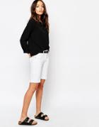 J.d.y Classic Over The Knee Denim Shorts With Rolled Hem - White