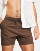 Asos Design Skinny Chino Shorts With Elasticated Waist In Dark Brown