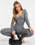 I Saw It First Rib Knitted Jumpsuit In Charcoal-neutral