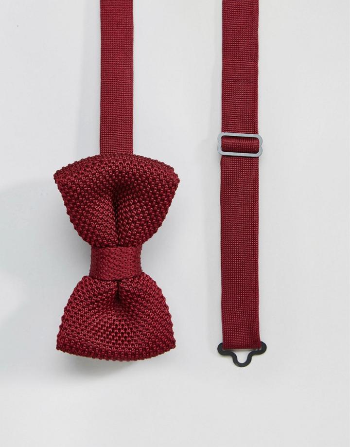 7x Knitted Bow Tie Burgandy In Box - Red