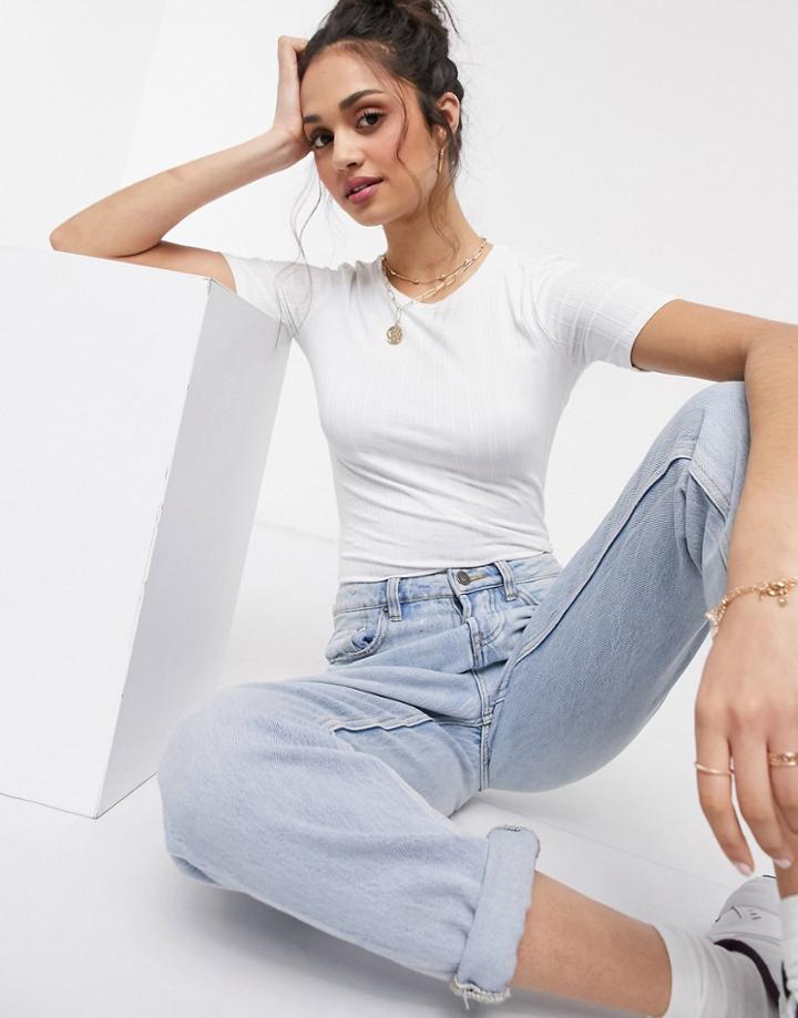 Miss Selfridge Short Sleeve Rib T-shirt In White
