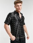River Island Short Sleeve Printed Shirt In Black