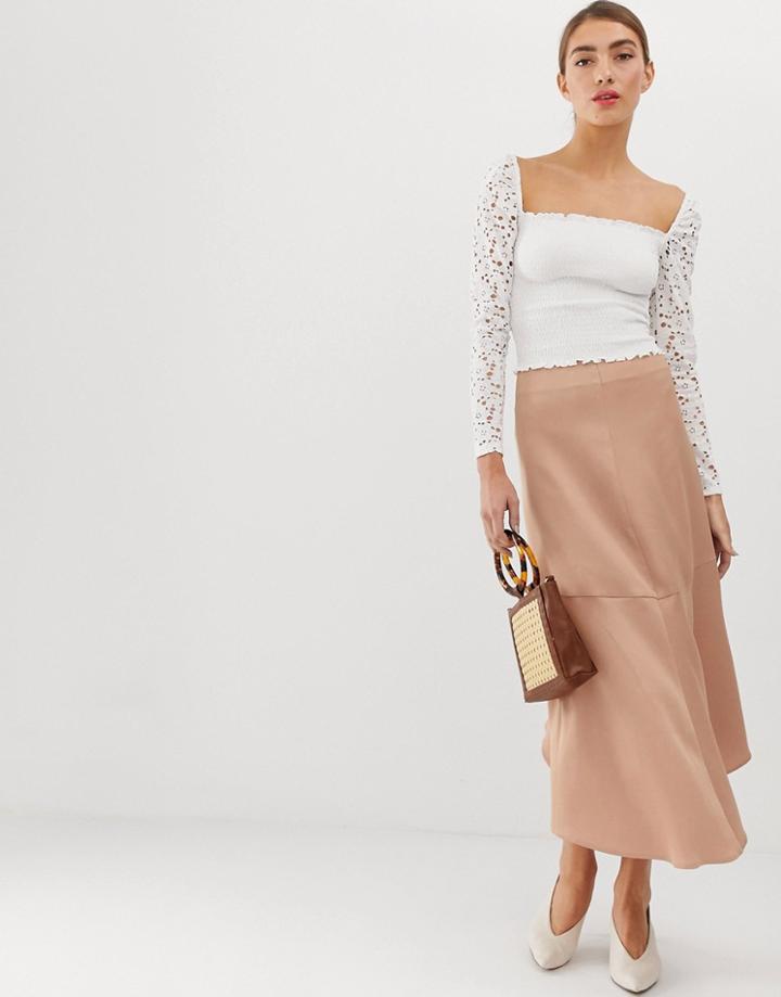 Stradivarius Str Satin Midi Skirt In Pink - Gray