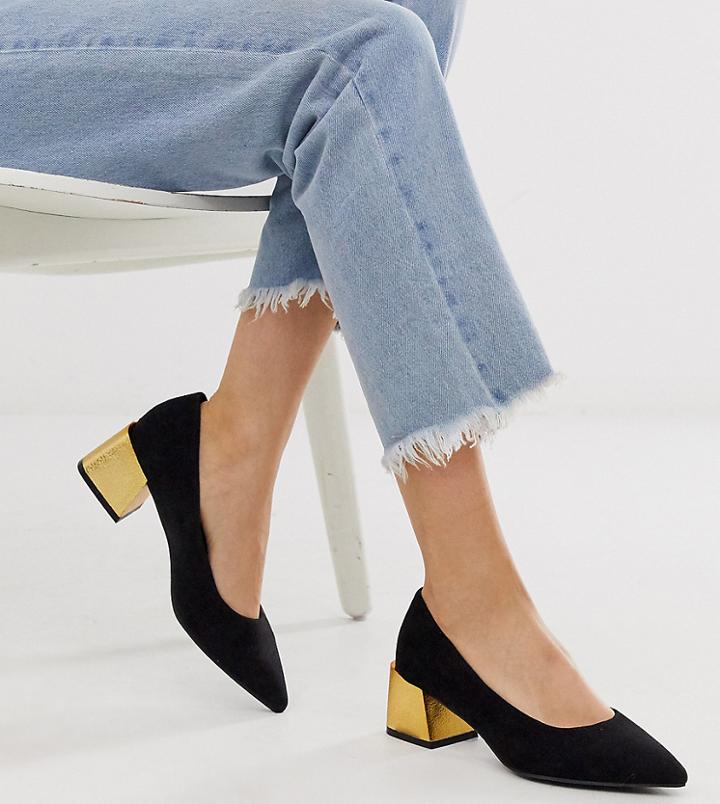 New Look Faux Suede Heeled Shoes In Black