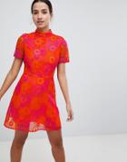 Asos Design Bright Floral Crochet Lace Shift Mini Dress - Multi