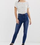 Noisy May Petite Callie High Waist Skinny Jeans In Mid Blue Denim-blues