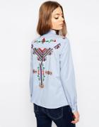 Asos Casual Shirt With Embroidered Pockets - Blue