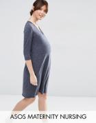 Asos Maternity Lounge Nursing Ballet Wrap Dress In Neppy Fabric - Blue