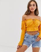 Asos Design Bardot Top In Broidery - Yellow