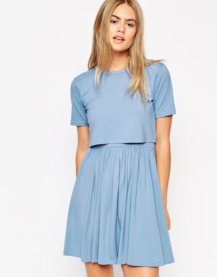 Asos Skater Dress With T-shirt Overlay - Sky Blue $22.00