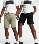 French Connection Tall 2 Pack Jersey Shorts In Black And Light Khaki-multi