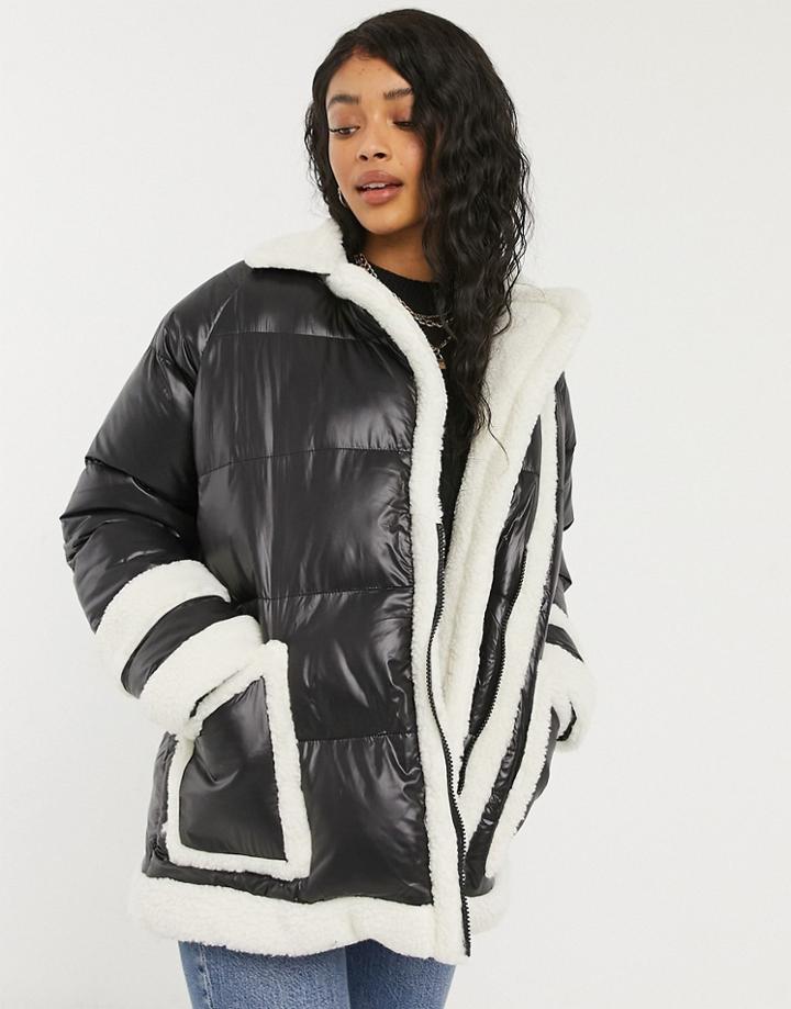 Threadbare Jiggy Cozy Shearling Padded Jacket-black