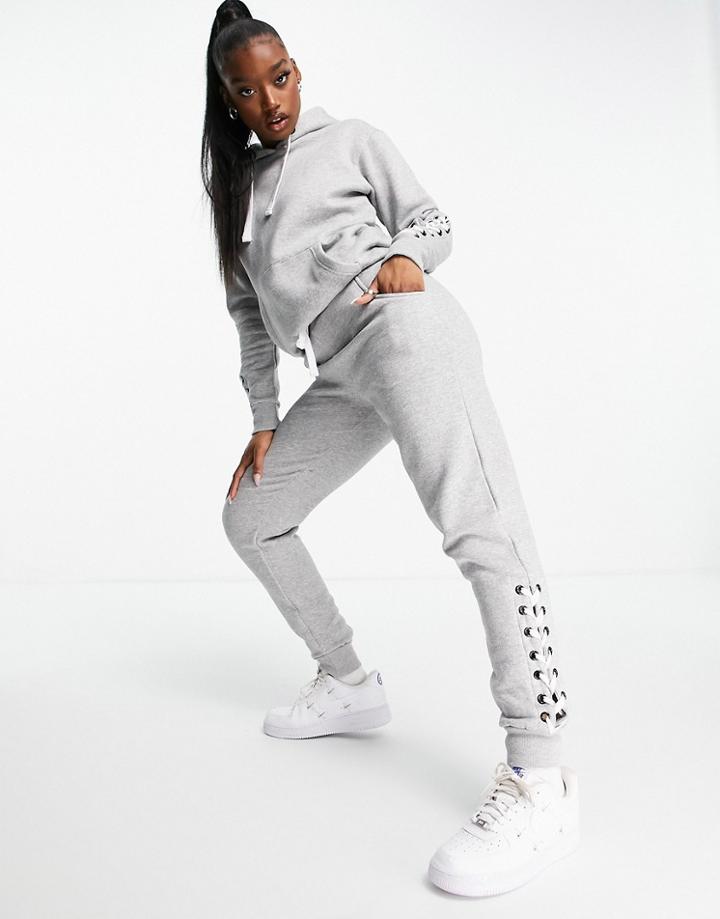 Pindydolls Hoodie And Sweatpants Set With Lace-up Detail In Gray-grey