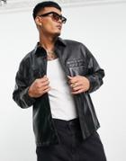 Bershka Faux Leather Shirt In Black