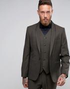 Asos Slim Suit Jacket In Herringbone With Tipping Detail - Brown