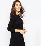 Asos Petite Swing Dress With Long Sleeves And Seam Detail - Black