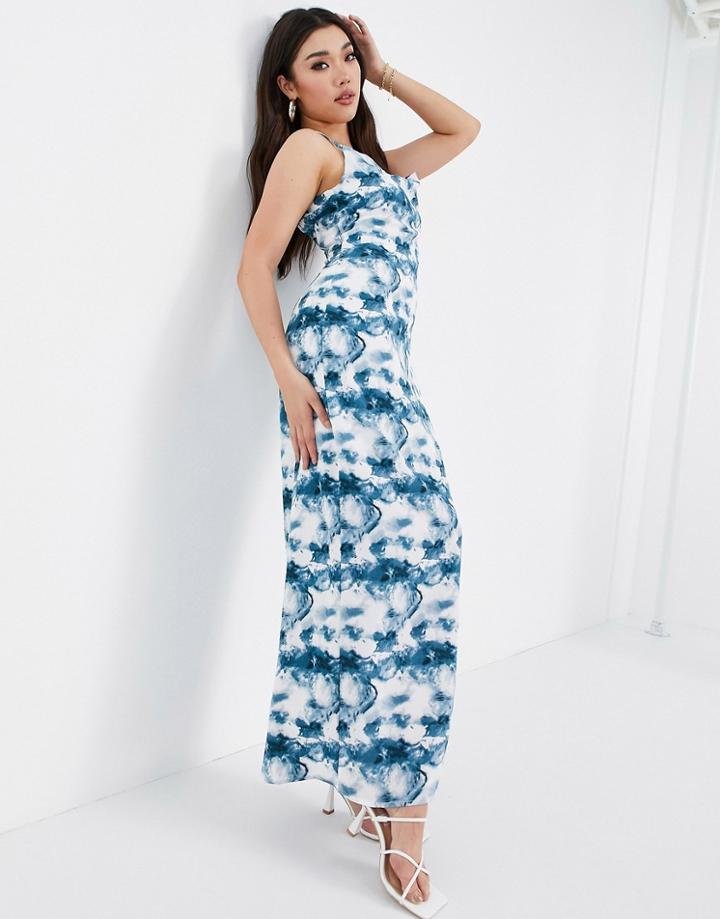 Missguided Tie Dye Maxi Dress In Blue-navy