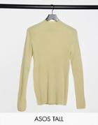 Asos Design Tall Muscle Fit Ribbed Turtleneck Sweater In Oatmeal-neutral