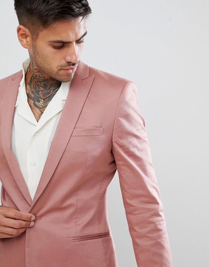 Asos Design Super Skinny Blazer In Dusky Pink Cotton Sateen - Pink