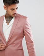 Asos Design Super Skinny Blazer In Dusky Pink Cotton Sateen - Pink