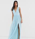 Asos Design Tall Premium Lace Insert Pleated Maxi Dress-blue