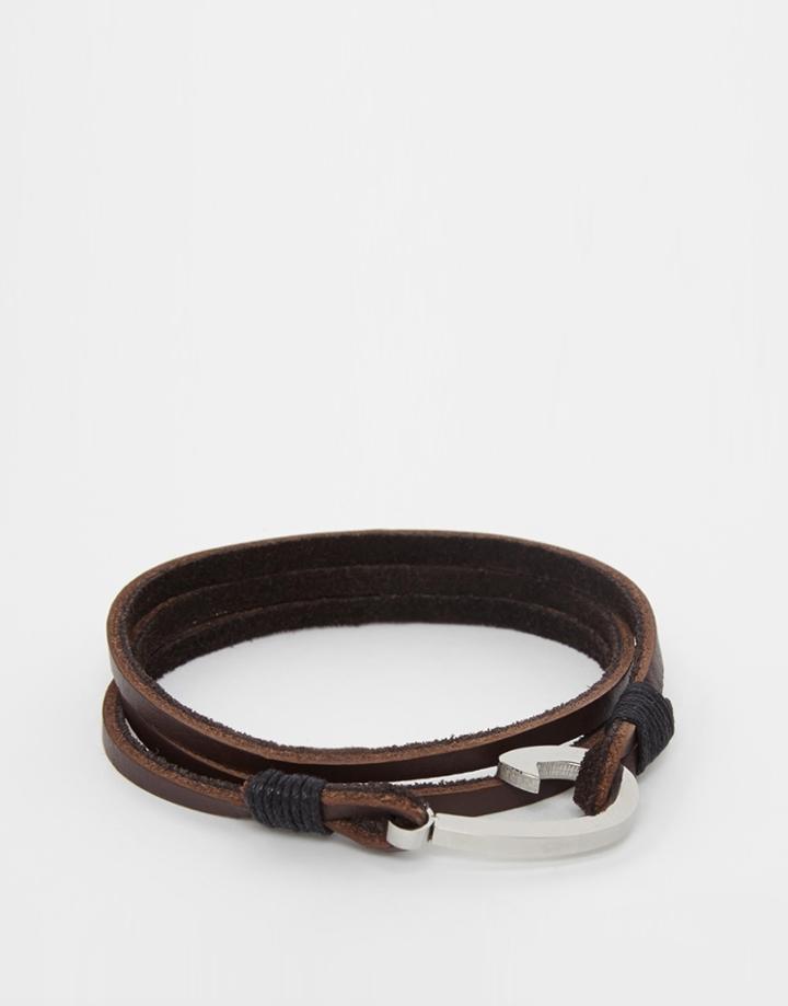 Seven London Hook Leather Wrap Bracelet In Tan - Brown