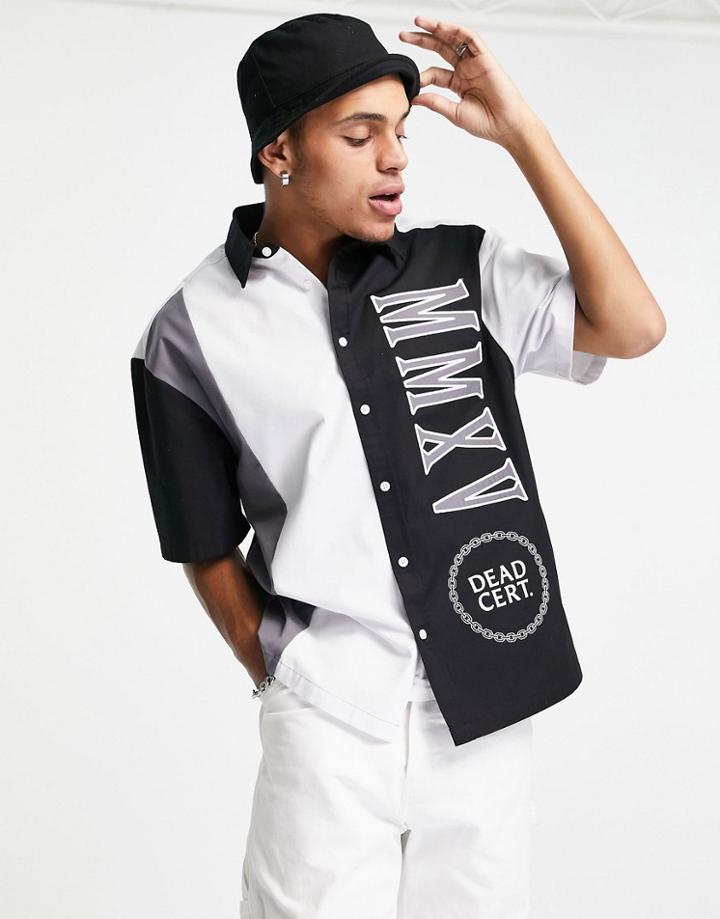 Topman Oversized Collegiate Stripe Shirt In Gray And White-multi