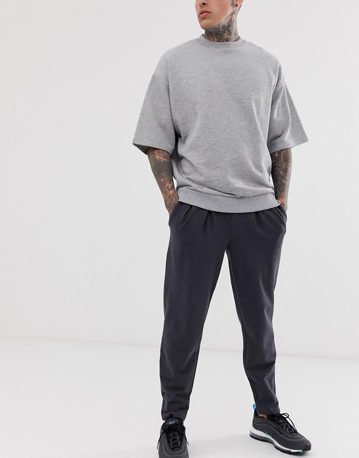Asos Design Tapered Sweatpants With Pleats In Charcoal - Gray