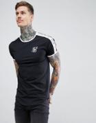 Siksilk Curved Hem T-shirt In Black With Side Stripe