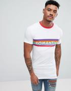 Asos Longline Muscle T-shirt With Rainbow Romantics Print - White