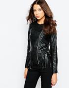 Brave Soul Tall Faux Leather Jacket With Fringing - Black