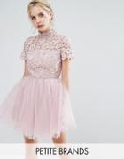 Chi Chi London Petite Lace Top Full Prom Mini Dress With Tulle Skirt - Pink