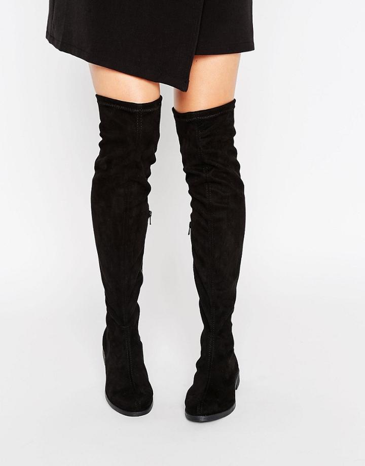 Asos Kempton Flat Over The Knee Boots - Black