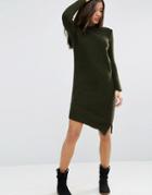 Asos Lounge Knitted Dress In Asymmetric Shape - Green