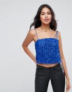 Asos Cami In Scatter Embellishment With Multi Straps - Blue