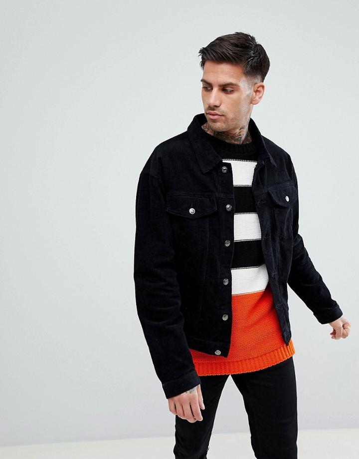 Boohooman Corduroy Jacket In Black - Black
