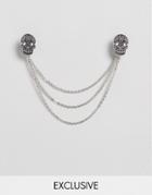 Noose & Monkey Skull Collar Tips & Chain In Black/silver - Silver