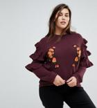 Unique 21 Hero Sweater With Ruffle Sleeve And Floral Patches - Red
