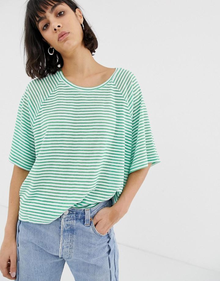 Weekday Base Stripe Boxy T-shirt - Green