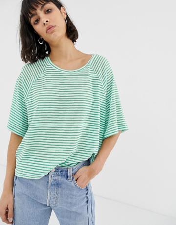 Weekday Base Stripe Boxy T-shirt - Green