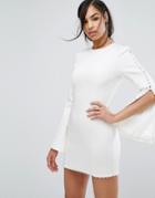 Misha Collection Fluted Sleeve Mini Dress With Button Detail - White